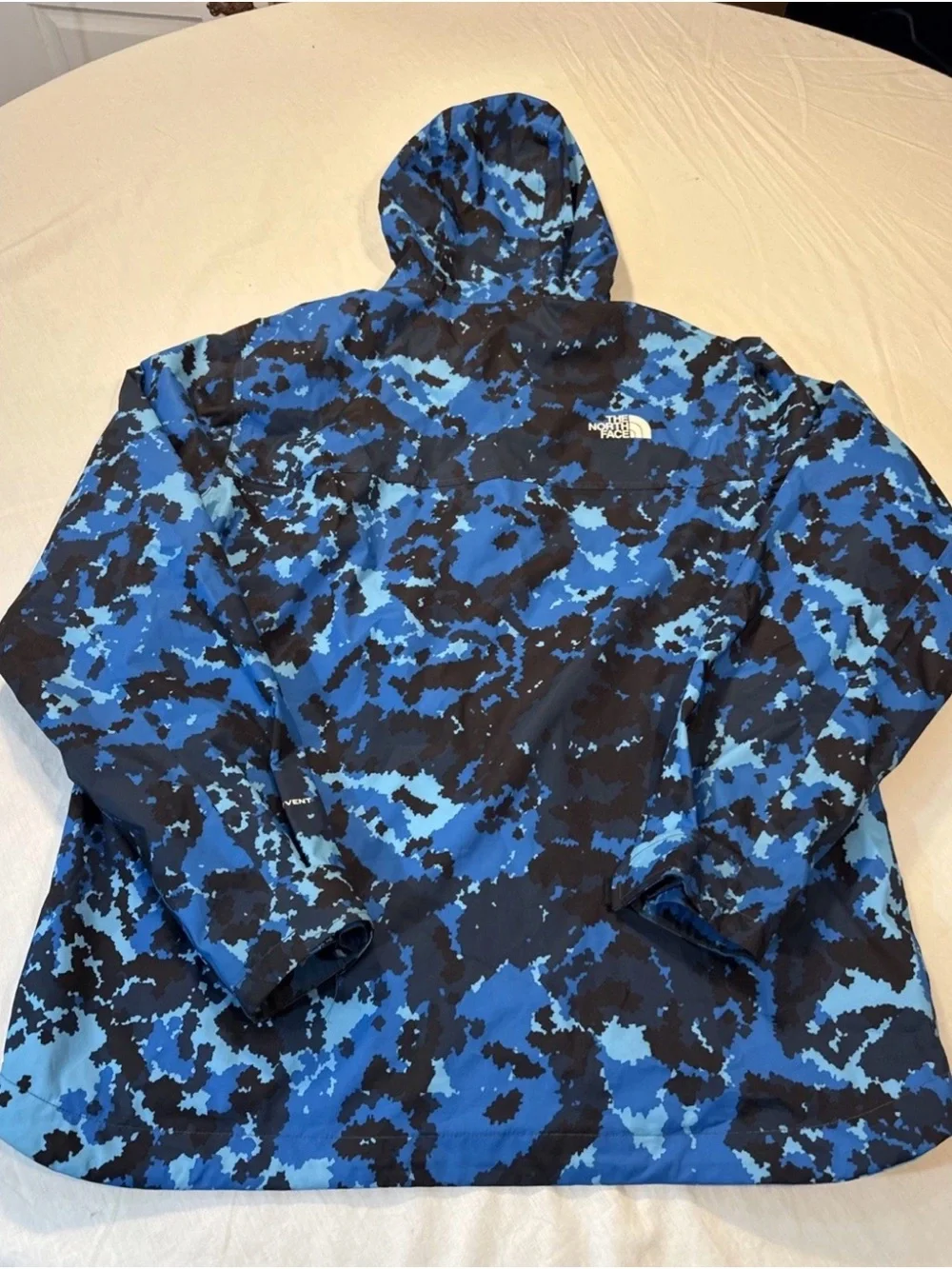 The North Face Mountain Mens Large Blue Camo Windbreaker Hooded Lightweight Sz L